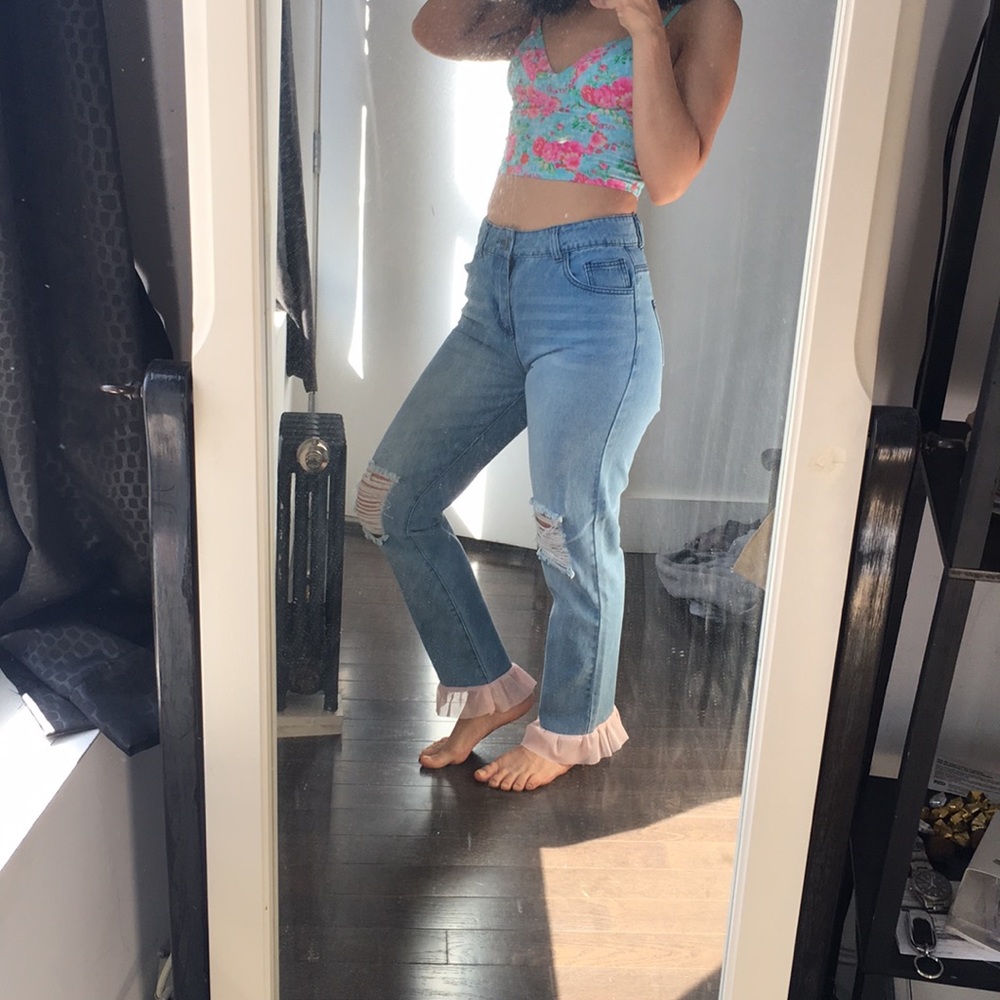Nasty Gal High waisted Jeans with pink tulle hem
